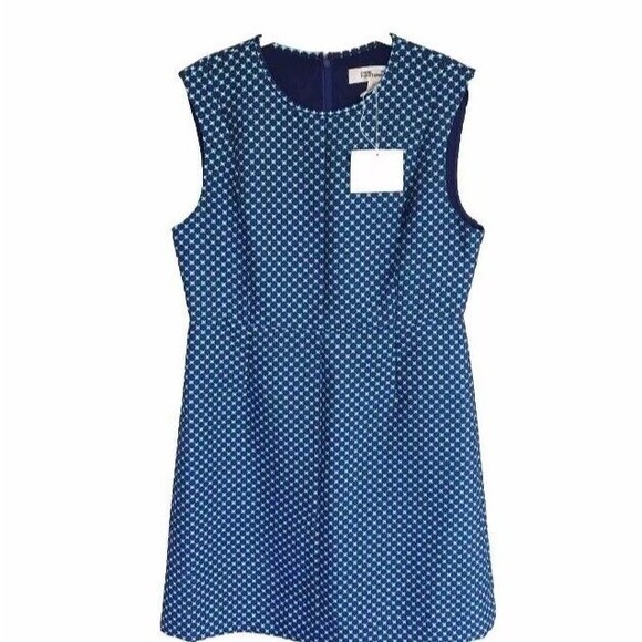 Diane Von Furstenberg Dress Women 12 Blue Madyson Geo Print Stretchy Scuba - Picture 2 of 11